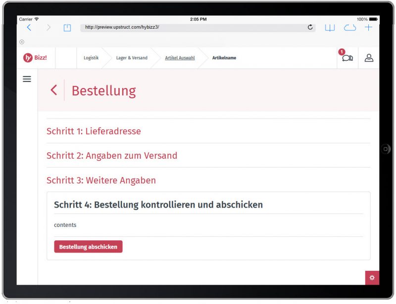 HyBizz ipad Bestellung rot