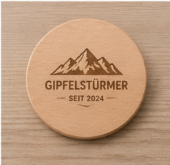 Untersetzer aus Buchenholz mit Logo