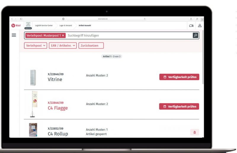 verleihtool hybizz Artikelauswahl